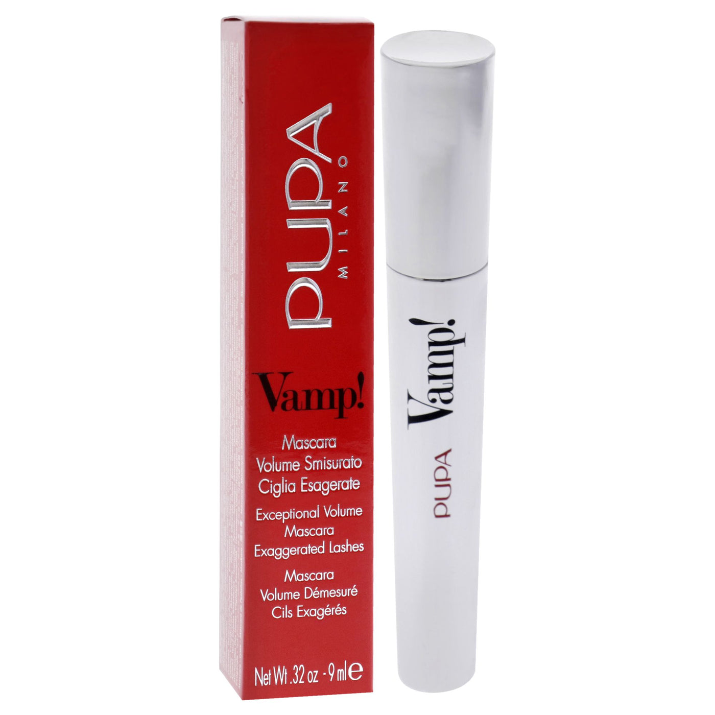 Pupa Milano Vamp Extra Black Mascara angle view showing Pupa Milano mascara detail