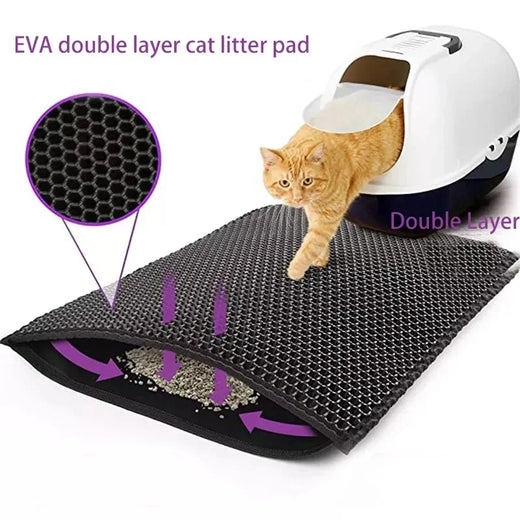 Cat litter mat placed in front of litter box