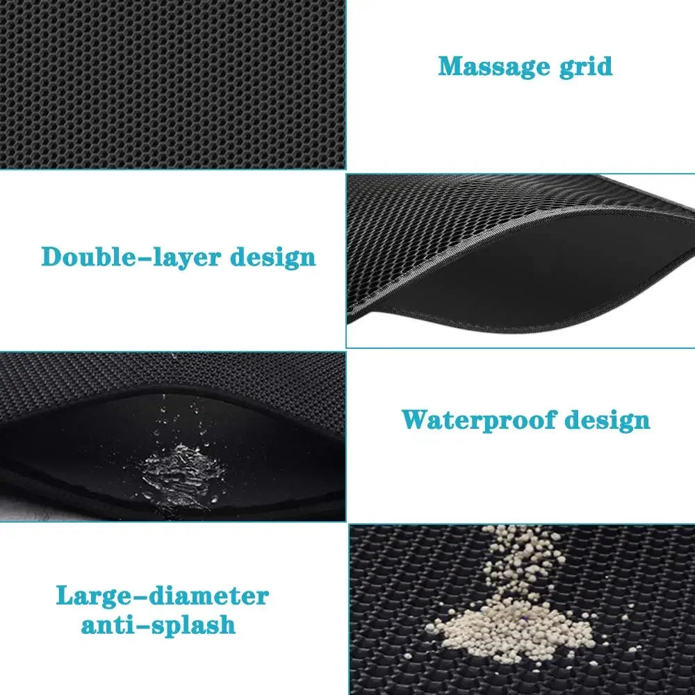 Litter mat in blue color with cat box setup
