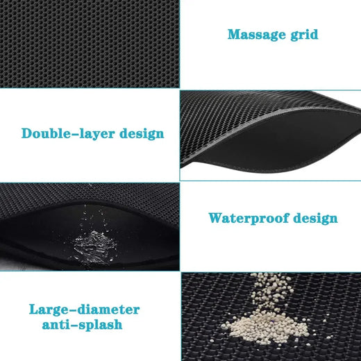 Litter mat in blue color with cat box setup
