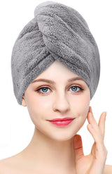 White coral fleece hair towel wrap flat lay showing texture