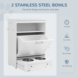 Elevated dog feeder storage cabinet interior