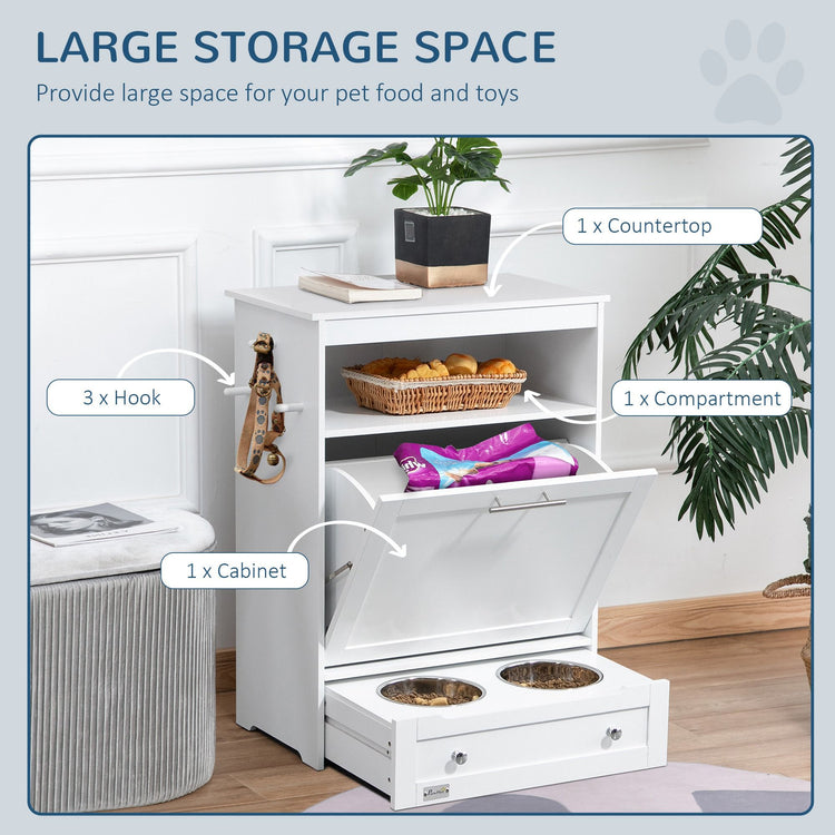 Dog eating from elevated dog feeding station