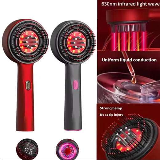 Scalp massager brush showing red light therapy mode
