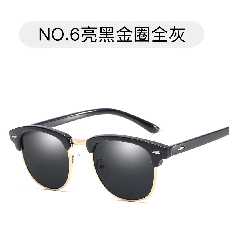 Retro square sunglasses side profile showing rivet frame