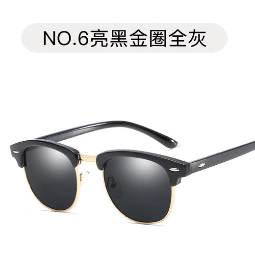 Retro square sunglasses side profile showing rivet frame