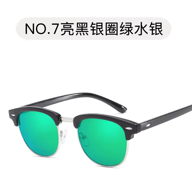 Retro square sunglasses lens close-up showing UV400 coating