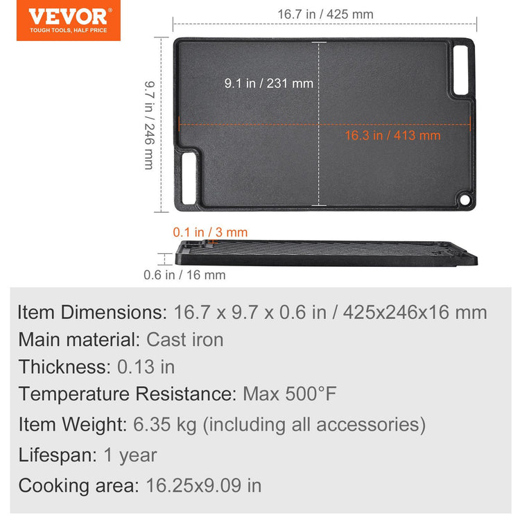 Reversible Cast Iron Grill Griddle overview