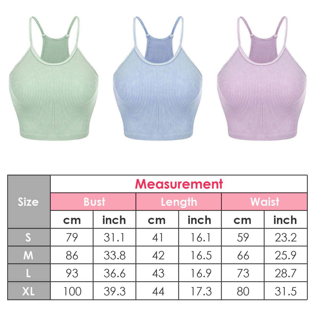 Ribbed crop tank set in Black, White, and Light Gray pack
