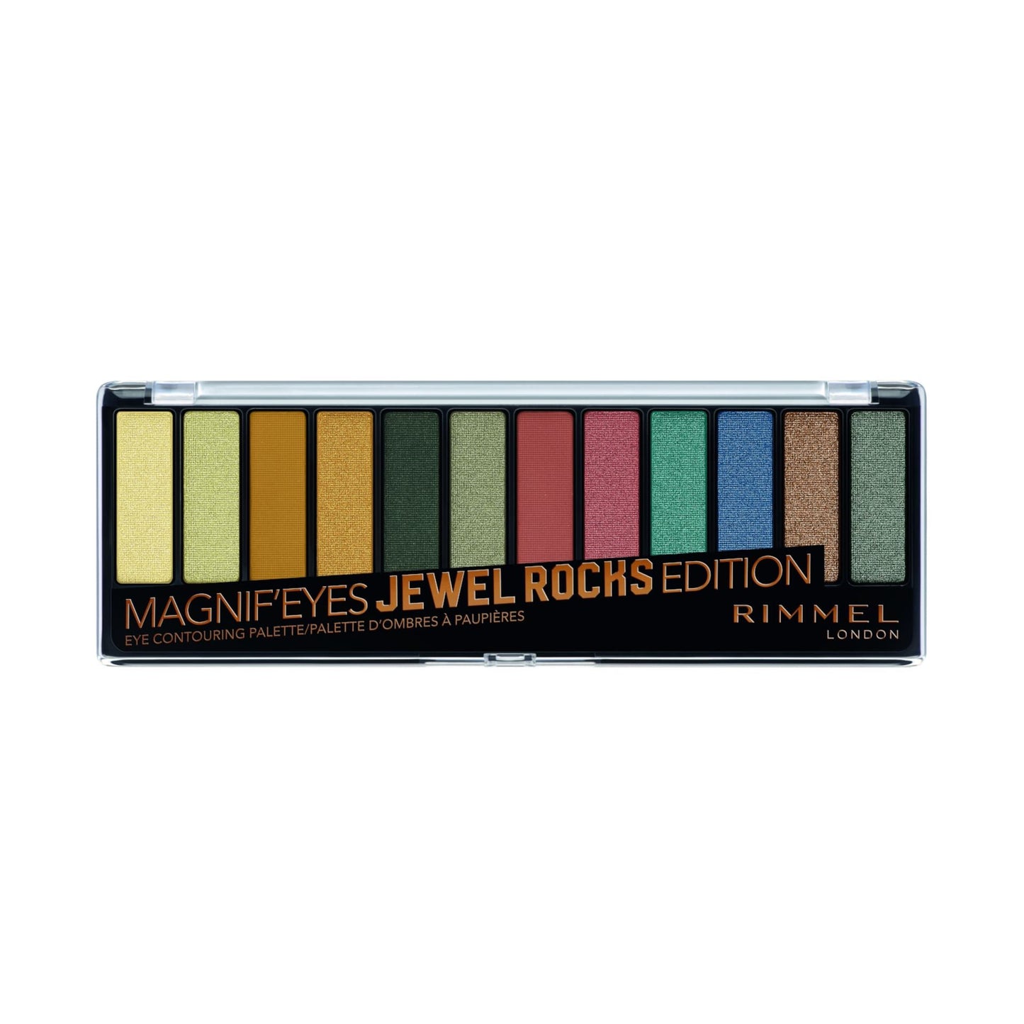 Rimmel Magnif'eyes eyeshadow palette open with shade pans