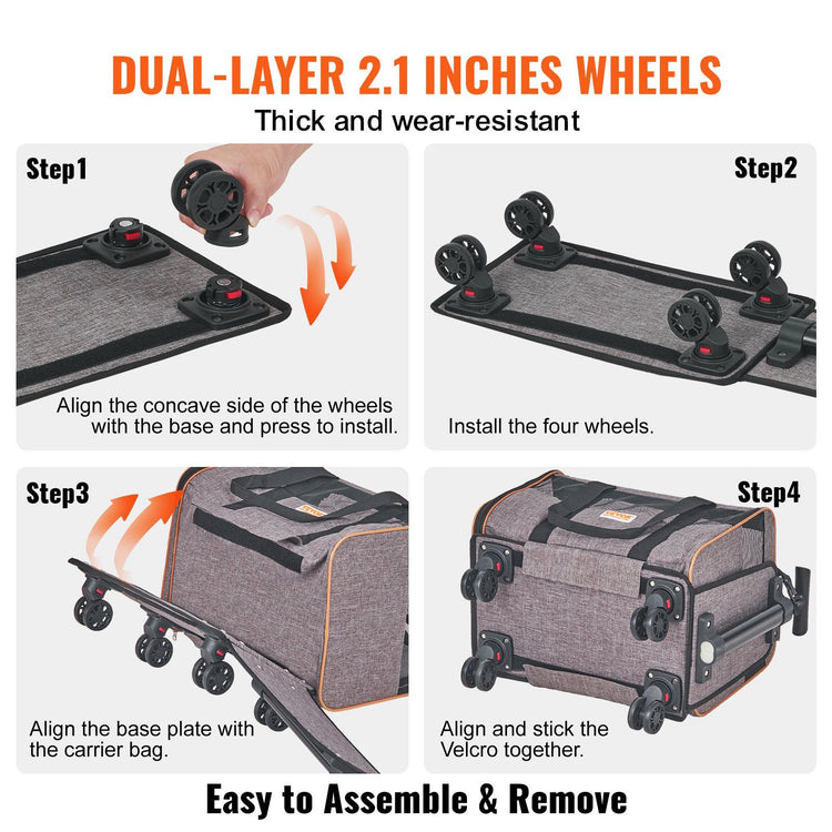 Rolling cat carrier interior view showing soft-sided pet compartment