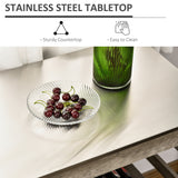 Stainless steel kitchen cart shown from the side