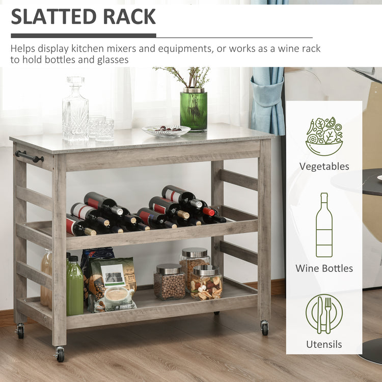 Stainless steel kitchen cart organizing cookware