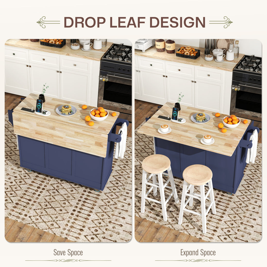 Kitchen island cart locking caster wheel close-up