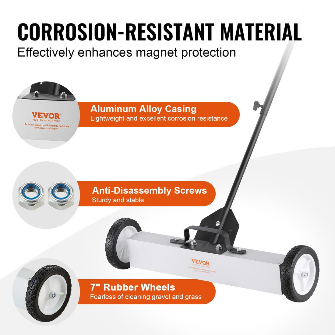 Rolling Magnetic Sweeper 50lbs Pickup side view