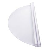 round clear PVC table protector on a wood dining table showing grain