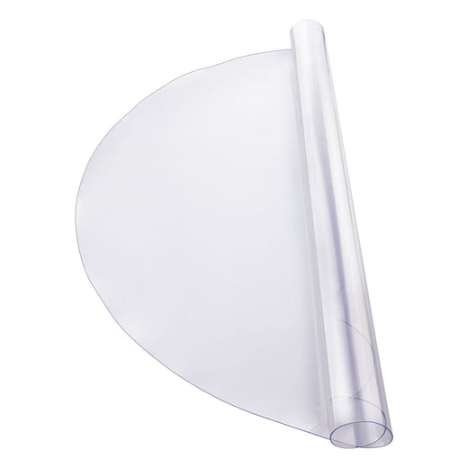 round clear PVC table protector on a wood dining table showing grain