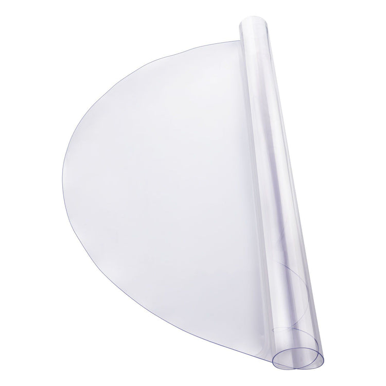 round clear PVC table protector on a wood dining table showing grain