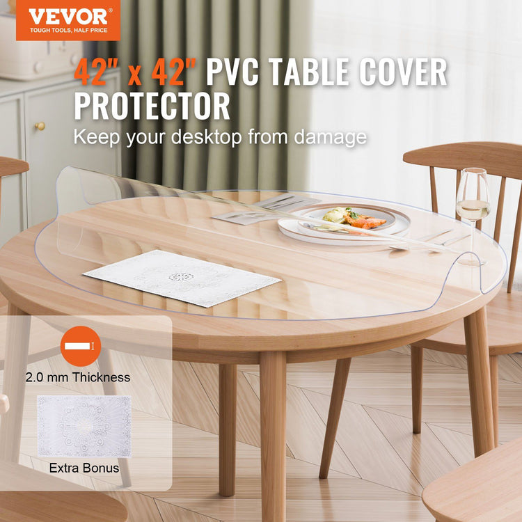 round clear PVC table protector edge detail flush with table edge