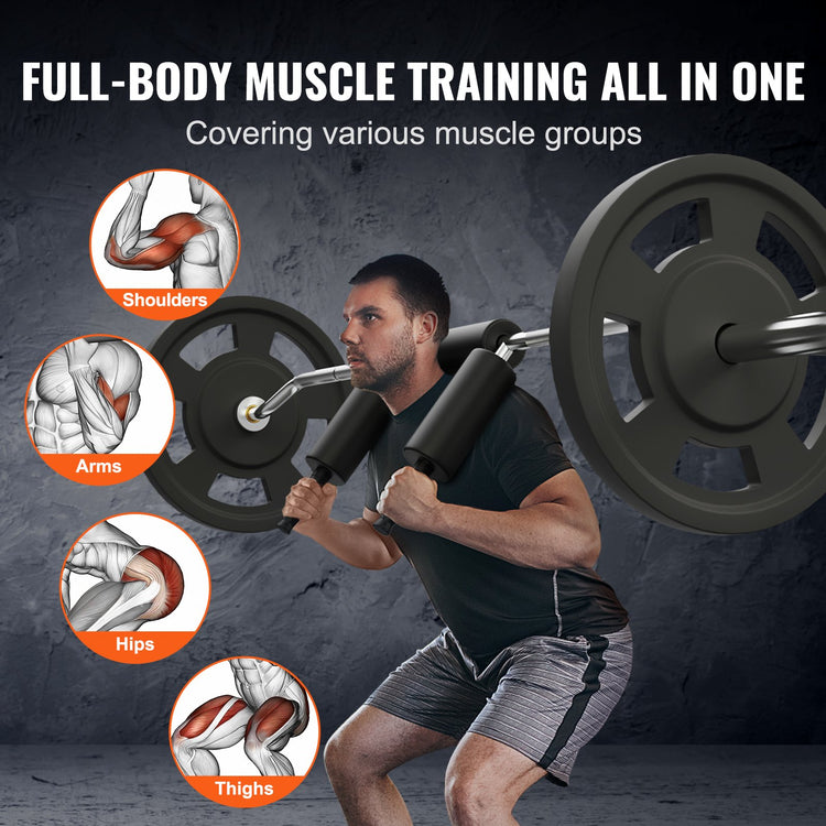Safety squat bar loaded on a power rack