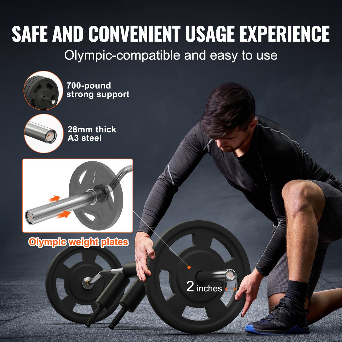 Safety squat bar handle and grip detail