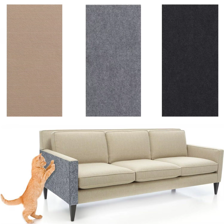 Beige cat scratch protector blending with neutral upholstery
