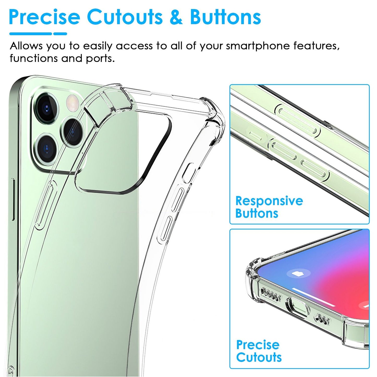 Clear shockproof iPhone case held in hand