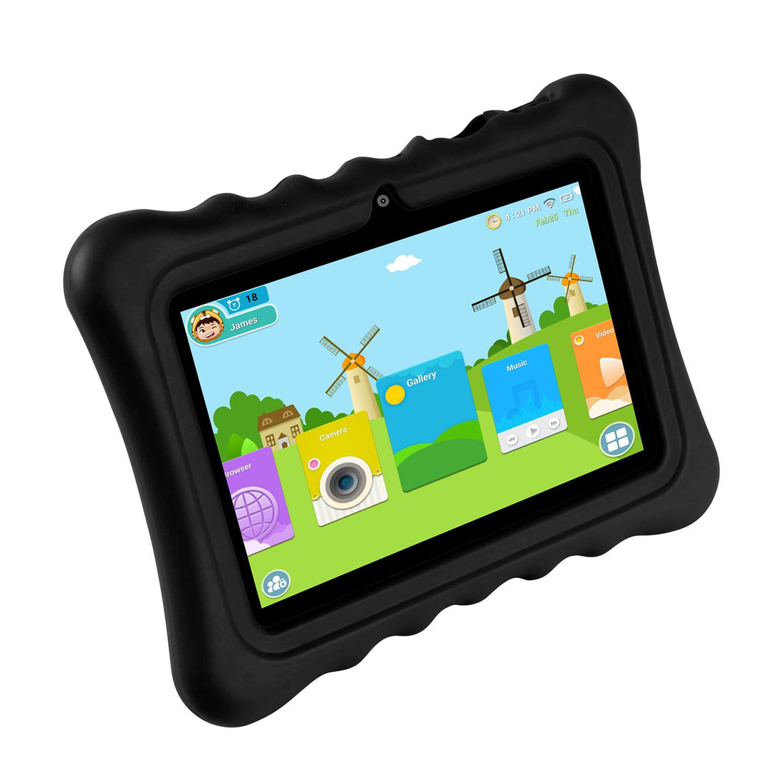 Shockproof silicone tablet case in black, main product photo