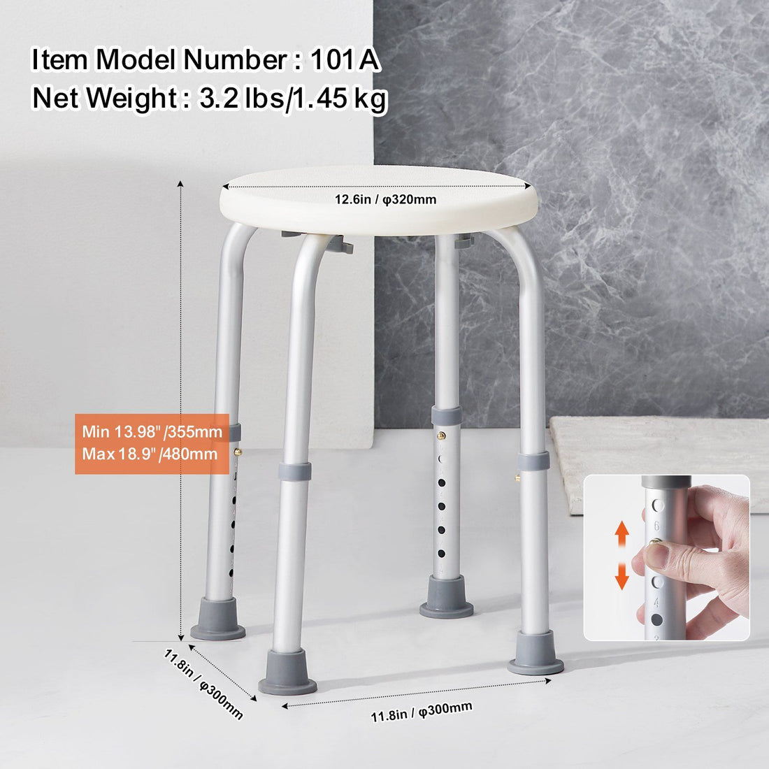Shower chair seat drainage slots close-up