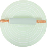 Silicone cookie rolling mat set laid flat with printed size guides for even dough thickness