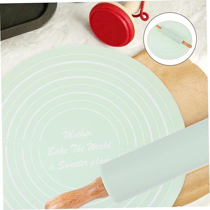 Silicone cookie rolling mat set with shaping tools, nonstick baking surface, detail view