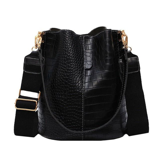 Single shoulder bucket handbag side profile shot