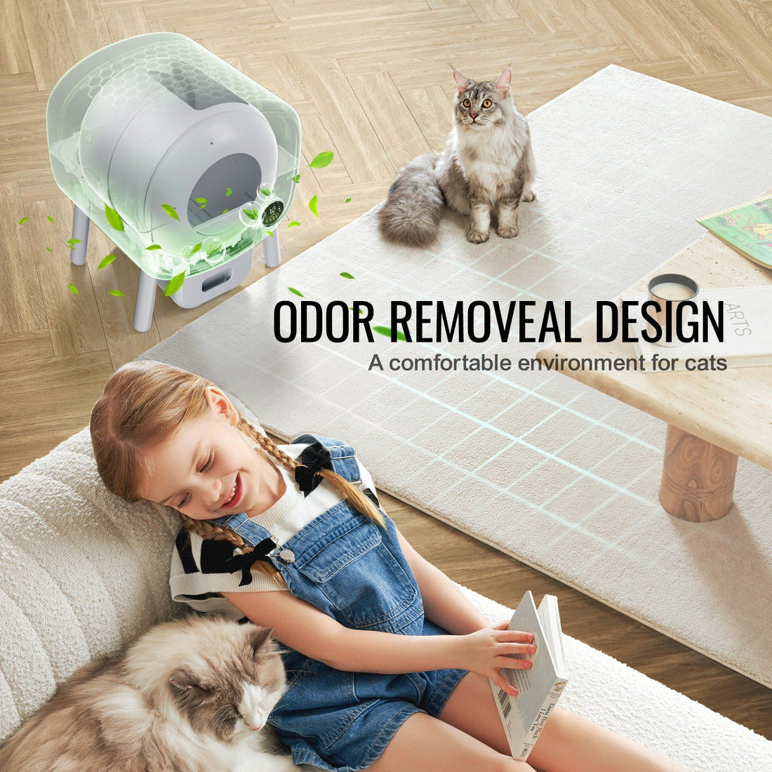 Smart automatic cat litter box close-up detail