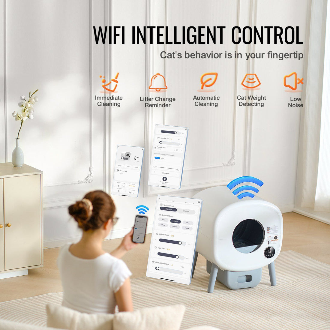 Smart automatic cat litter box back view