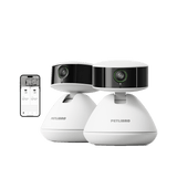 Smart pet camera in living room watching dog