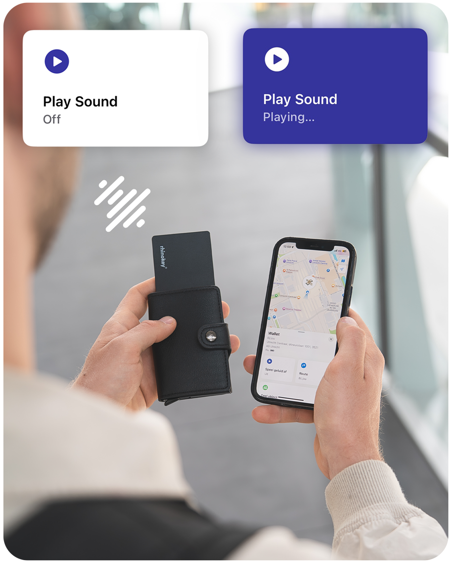Slim wallet tracking card with charging port detail