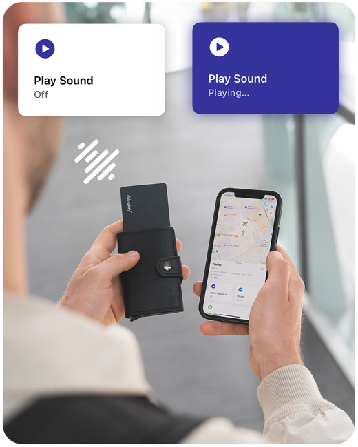 Slim wallet tracking card with charging port detail