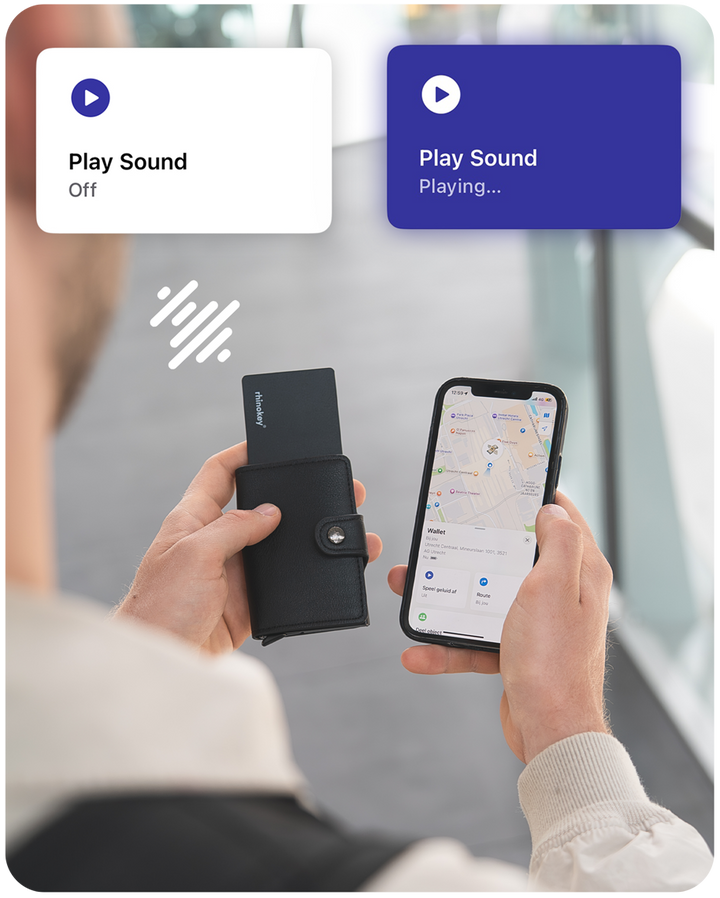 Slim wallet tracking card with charging port detail