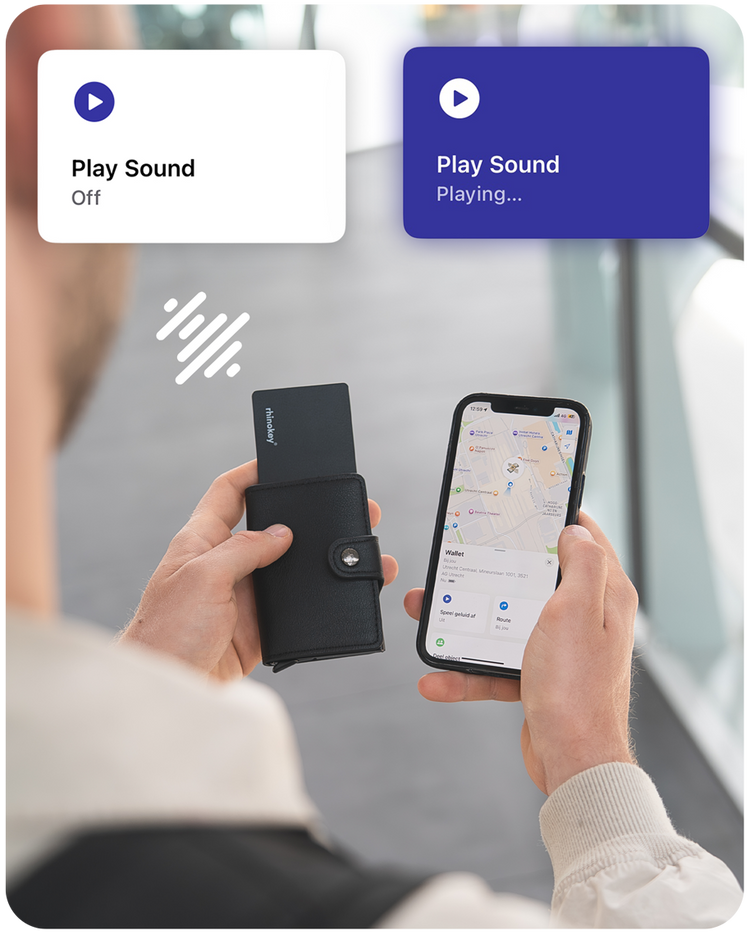 Slim wallet tracking card with charging port detail