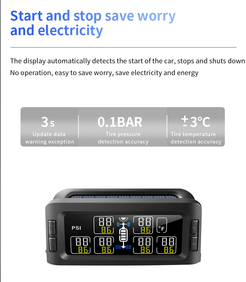 Solar TPMS 6-Wheel Tire Monitor side angle view