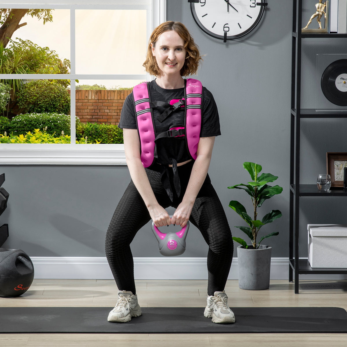 Pink Soozier 17.6 lb adjustable weighted vest, front view