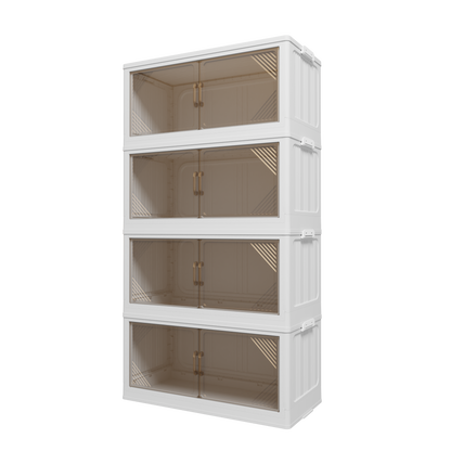 Stackable transparent storage bins assembled side view