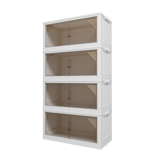 Stackable transparent storage bins assembled side view