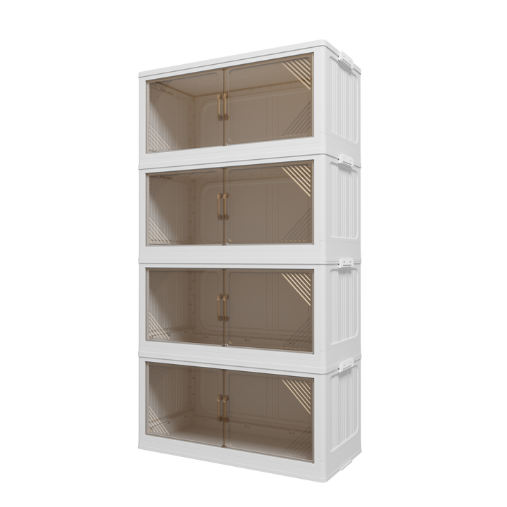 Stackable transparent storage bins assembled side view