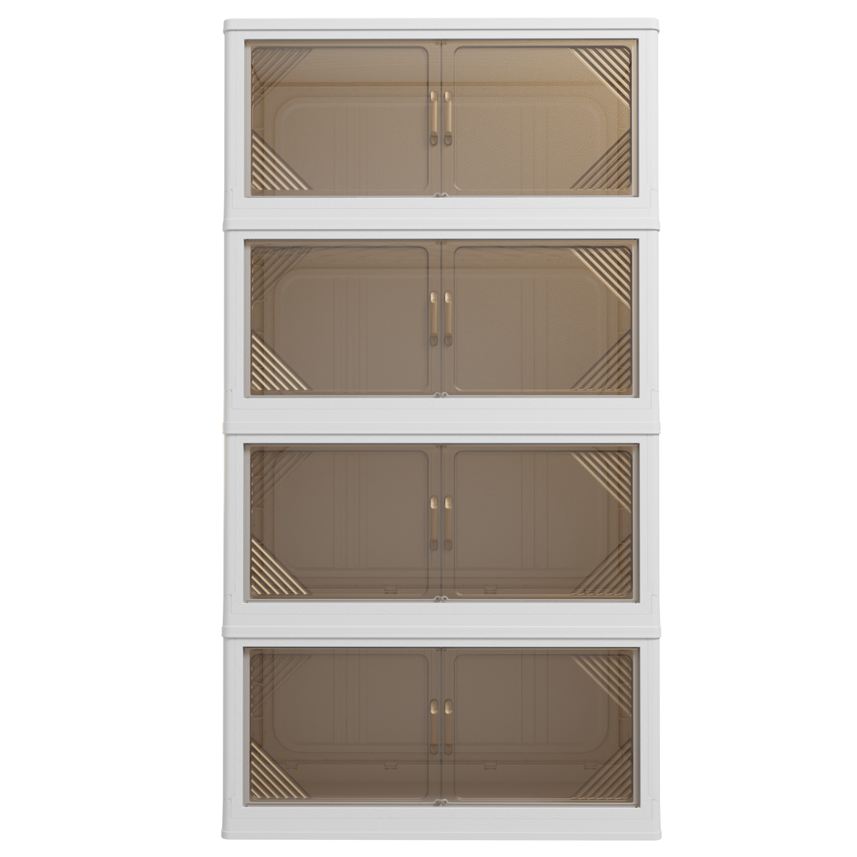Foldable build detail on transparent storage cabinet bin