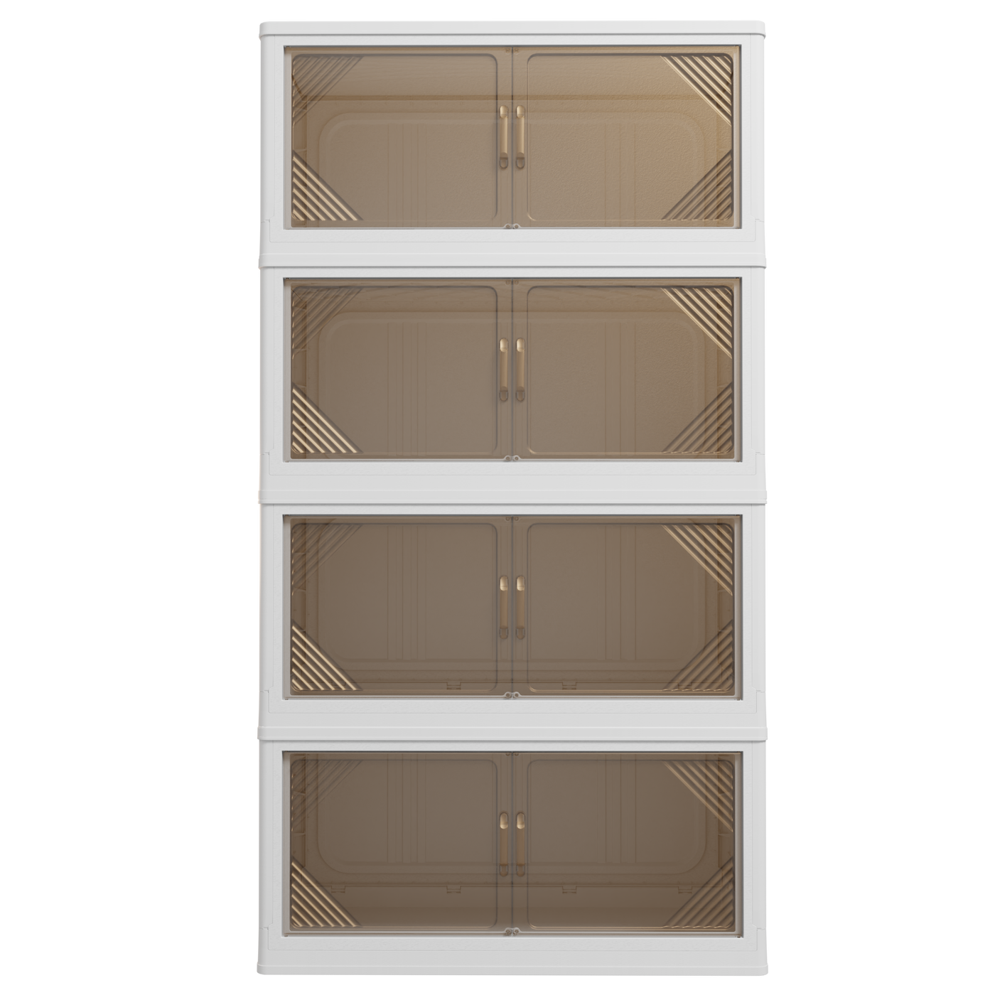 Foldable build detail on transparent storage cabinet bin