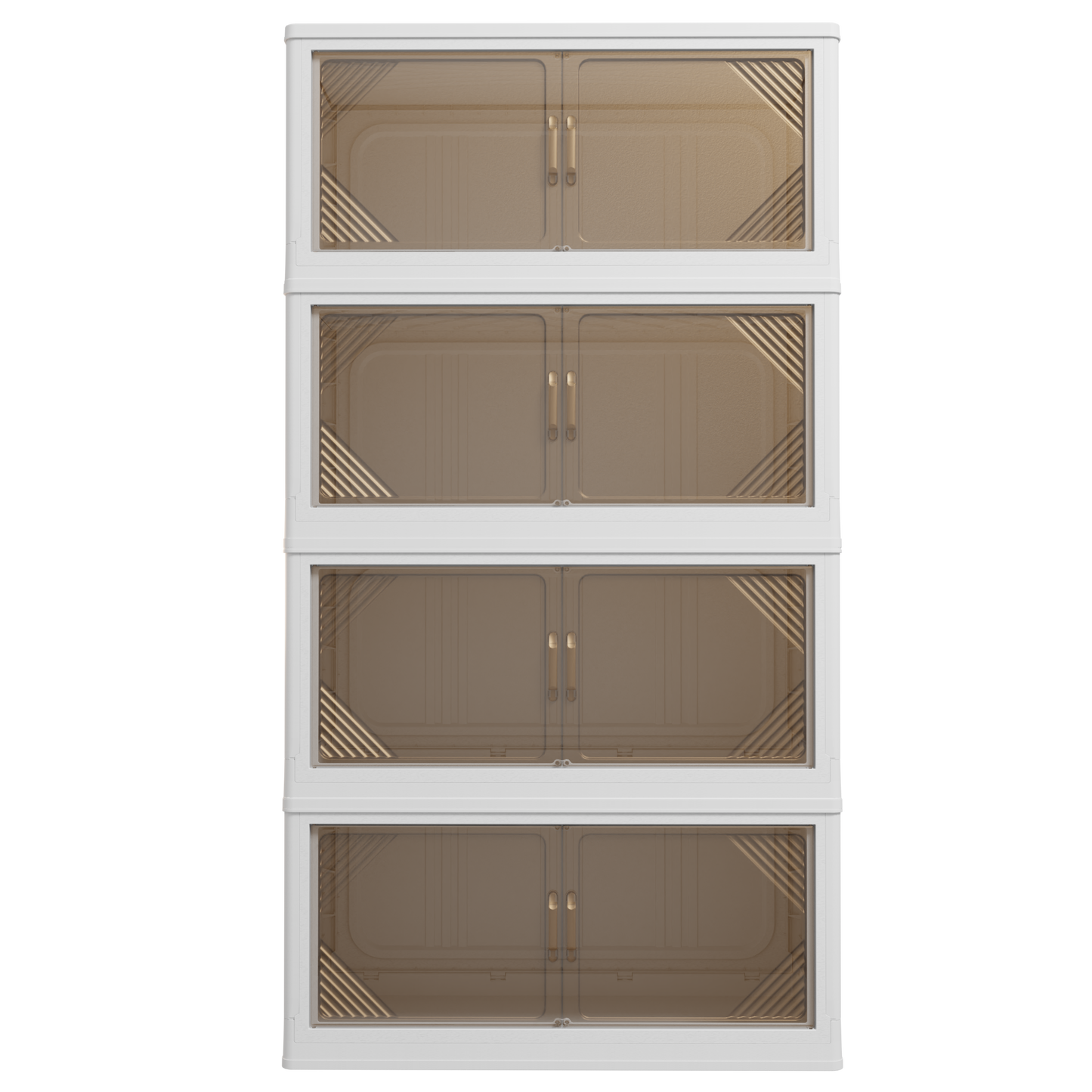 Foldable build detail on transparent storage cabinet bin
