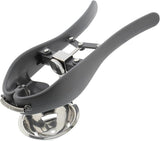 Chicken shaped stainless steel egg separator shown on a white background with yolk cup and drain slots visible