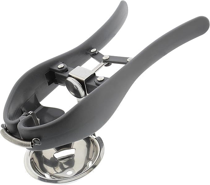Chicken shaped stainless steel egg separator shown on a white background with yolk cup and drain slots visible