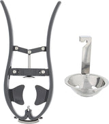 Stainless steel egg separator resting flat for storage in a kitchen drawer